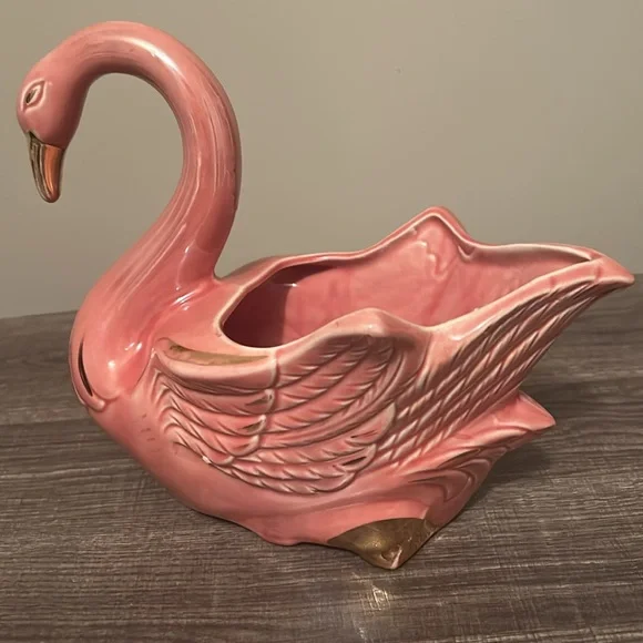 Vintage Cameron Clay MCM pink swan flamingo 🦢 planter, cottage - Picture 3 of 5